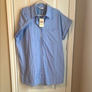 Pinstripe Perfection Blue Casual Button Down Shirt